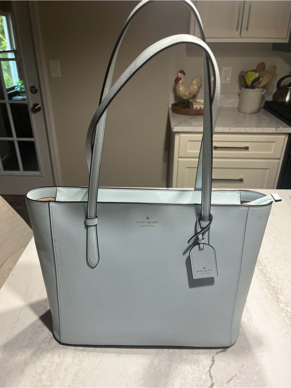 kate spade Light Blue Leather Tote with Dual Shoulder Straps